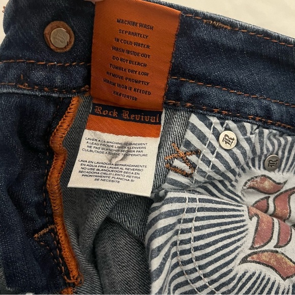 Rock Revival Jen Boot Jeans Sz 29 Faux Leather Embroidered Back Flap Pockets EUC - Picture 13 of 15